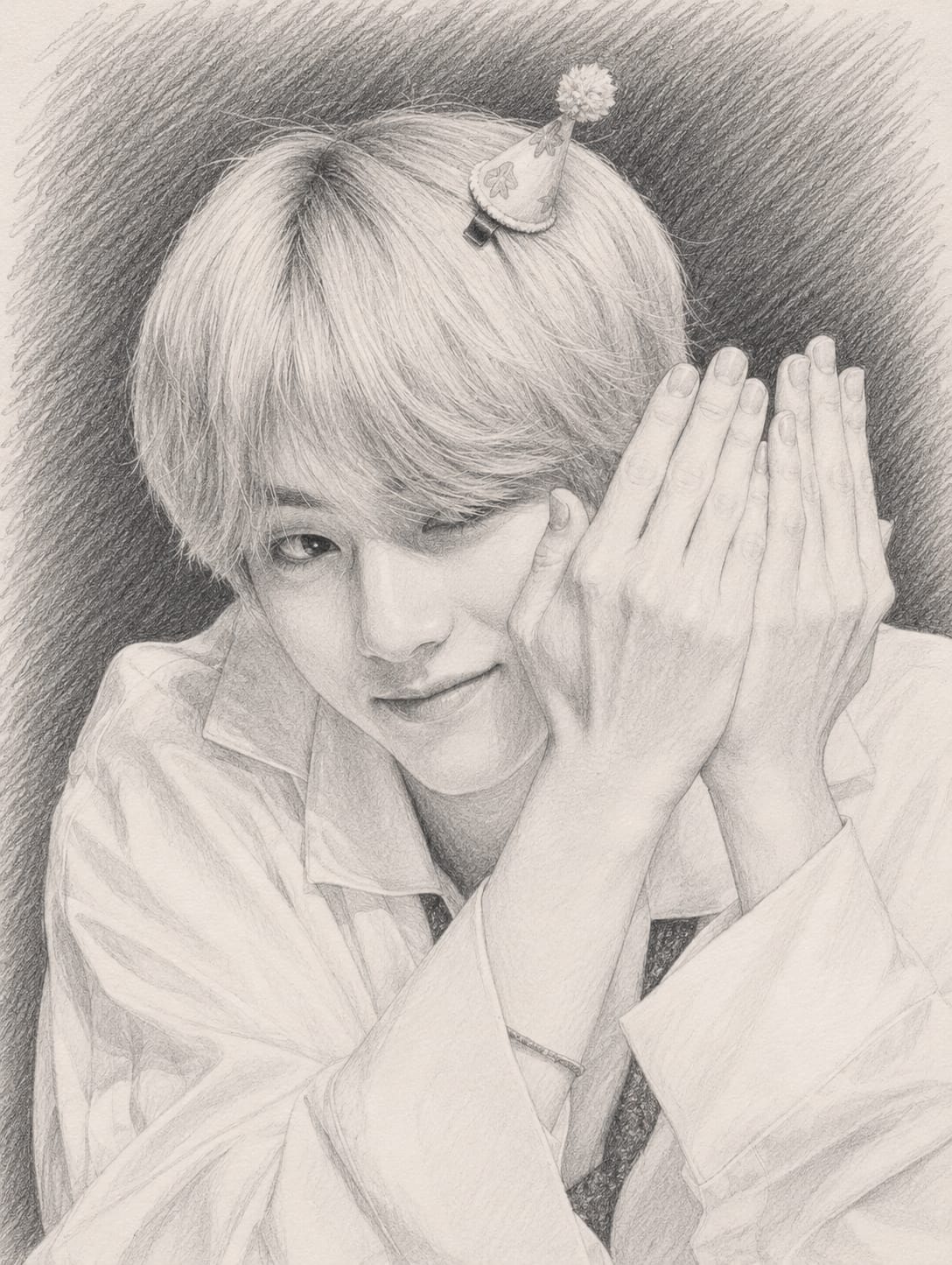 Bingkai Foto Potret Pensil Gambar Tangan BTS 02 (Karya Penggemar)