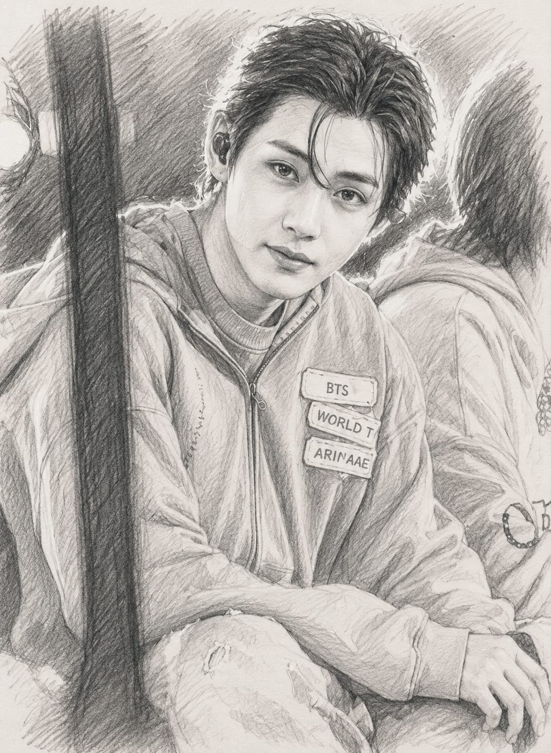 Bingkai Foto Potret Pensil Gambar Tangan BTS 06 (Buatan Penggemar)