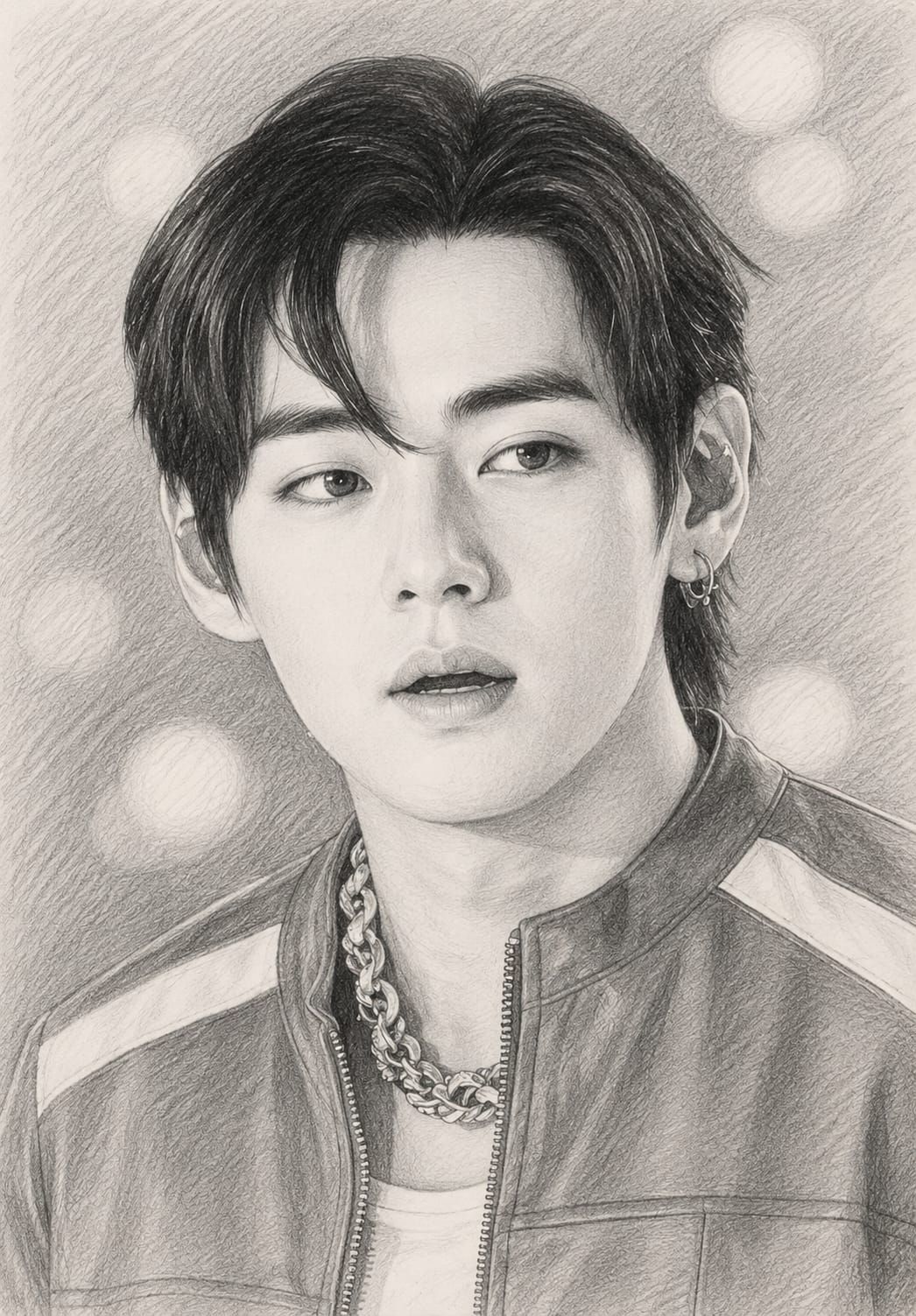 Bingkai Foto Potret Pensil Gambar Tangan BTS 08 (Buatan Penggemar)
