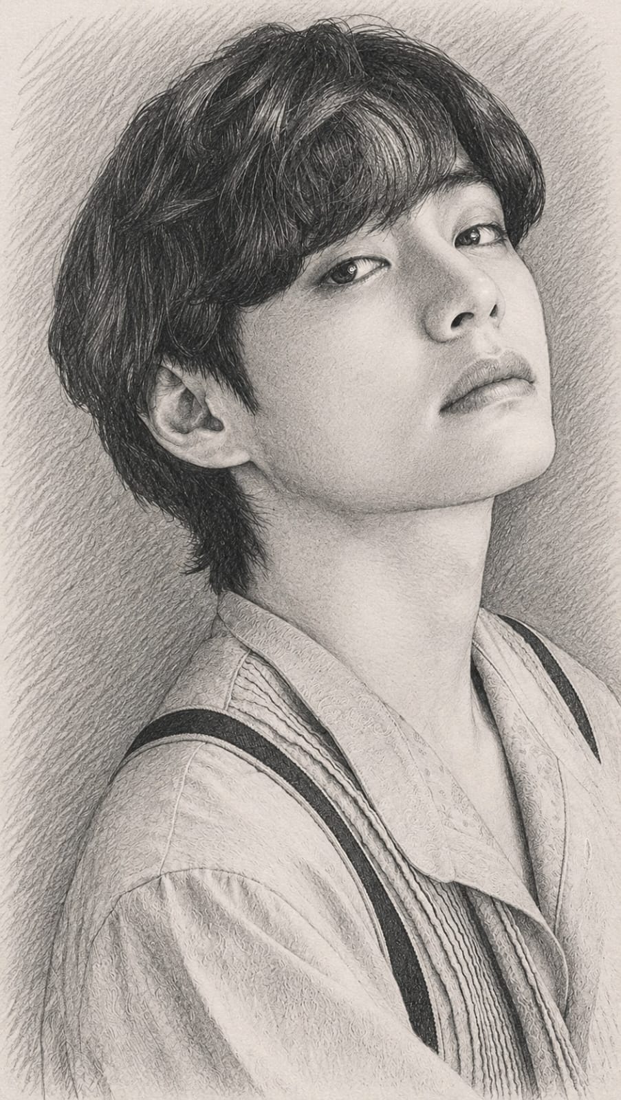 Bingkai Foto Potret Pensil Gambar Tangan BTS 01 (Buatan Penggemar)