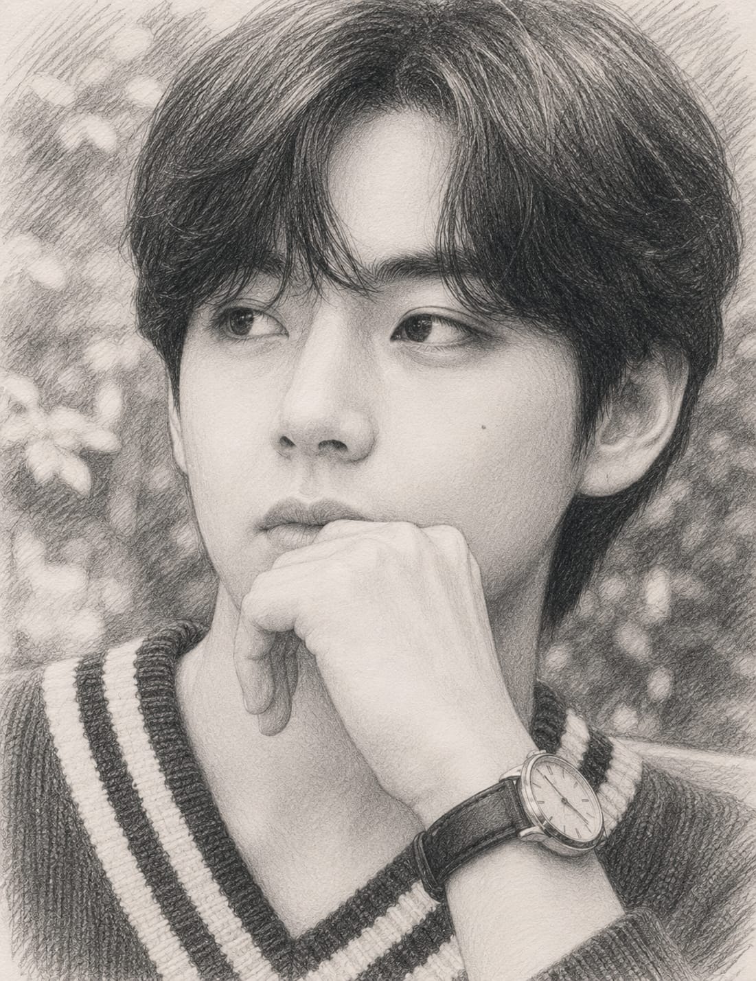 Bingkai Foto Potret Pensil Gambar Tangan BTS 03 (Karya Penggemar)