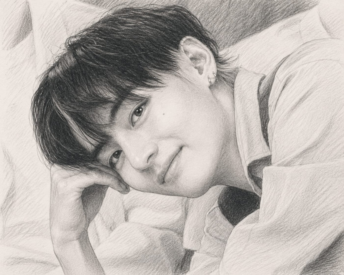 Bingkai Foto Potret Pensil Gambar Tangan BTS 04 (Karya Penggemar)