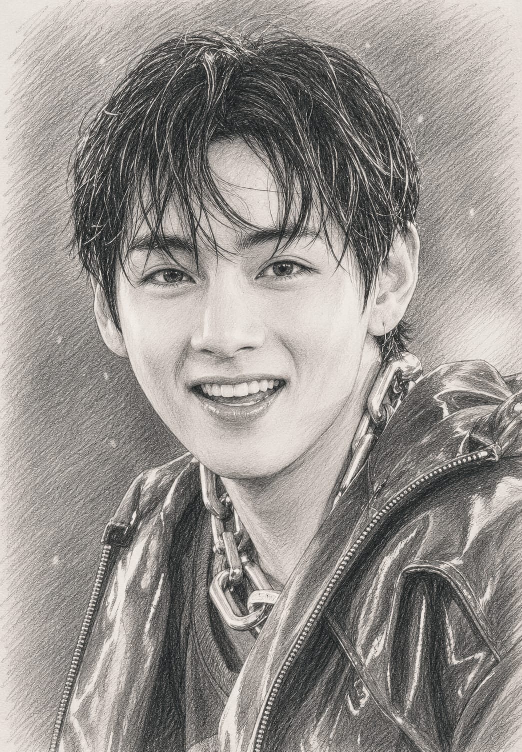 Bingkai Foto Potret Pensil Gambar Tangan BTS 05 (Buatan Penggemar)