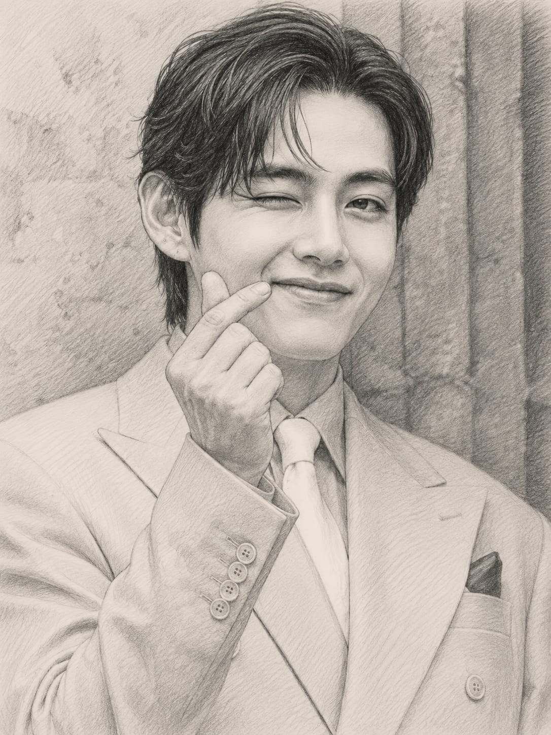 Bingkai Foto Potret Pensil Gambar Tangan BTS 07 (Karya Penggemar)